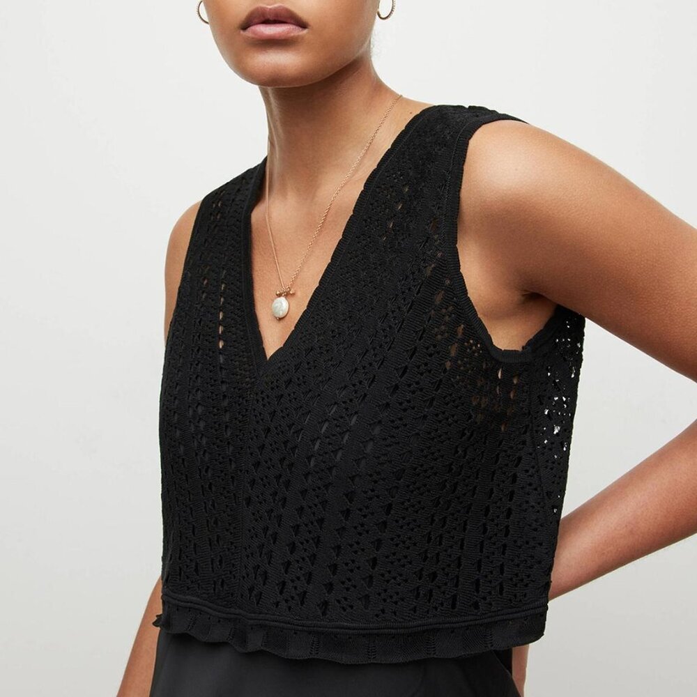All Saints Cass Layered Look Crochet Crop Top - Size XS